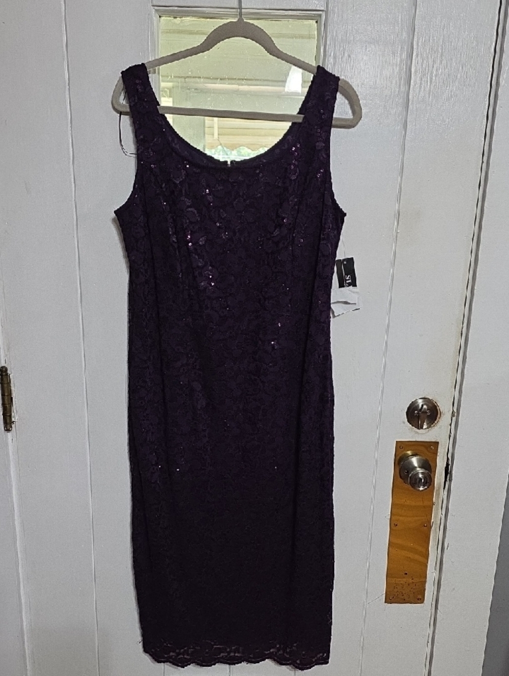 NWT SL Fashions NY Women's Formal Maxi Dress Plum Seqins Lacy Sleeveless   Sz 16